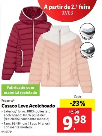Lidl Pepperts Casaco Leve Acolchoado 86-164cm promoção