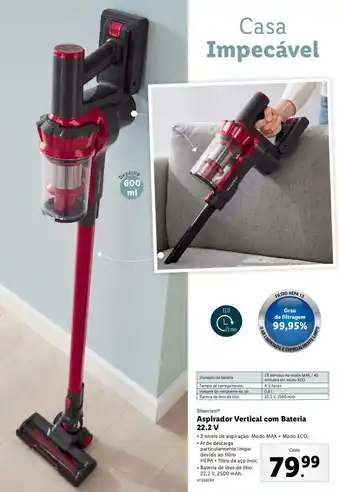 Lidl Silvercrest Aspirador Vertical com Bateria 22.2v promoção
