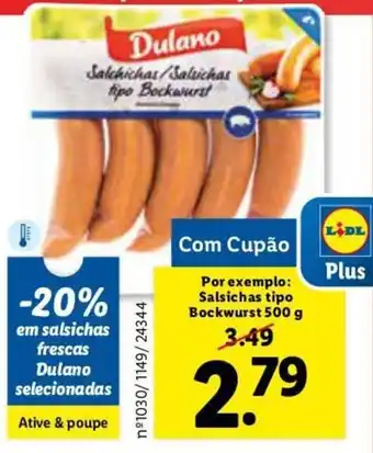 Lidl Dulano Salsichas Tipo Bockwurst 500g promoção