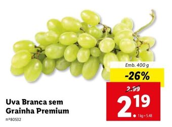 Lidl UVA Branca sem Grainha Premium 400g promoção