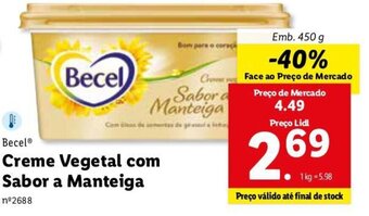 Lidl Becel Creme Vegetal com Sabor a Manteiga 450g promoção