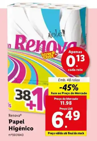 Lidl Renova Papel Higiénico 48 rolos promoção