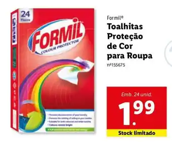 Lidl Formil Toalhitas Proteção de Cor para Roupa 24 unid promoção