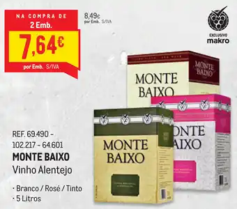 Makro Monte Baixo  Vinho Alentejo 75cl promoção