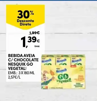 Continente Bebida Aveia C/ Chocolate Nesquik Go Vegetal! 3 x 180ml promoção