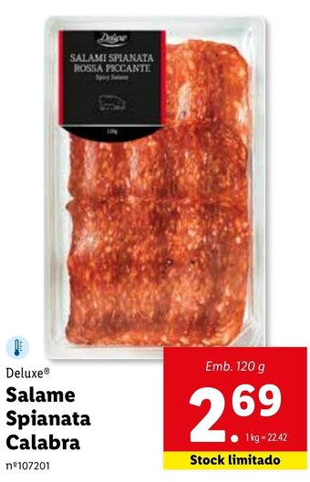 Lidl Deluxe Salame Spianata Calabra 120g promoção