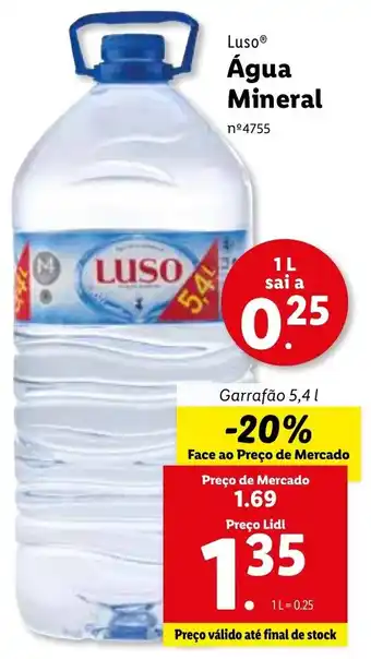 Lidl Luso Água Mineral 5,4L promoção
