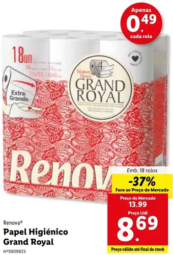 Lidl Renova Papel Higiénico Grand Royal 18 Rolos promoção