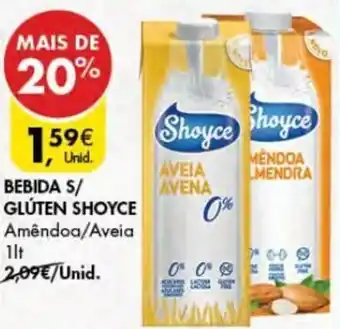 Pingo Doce Bebida s/Glúten Shoyce Amêndoa/Aveia 1L promoção