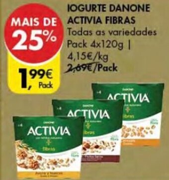 Pingo Doce iogurte Danone Activia Fibras 4 x 120g promoção