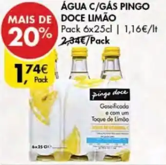 Pingo Doce Água c/Gás Pingo Doce Limão 6 x 25cl promoção