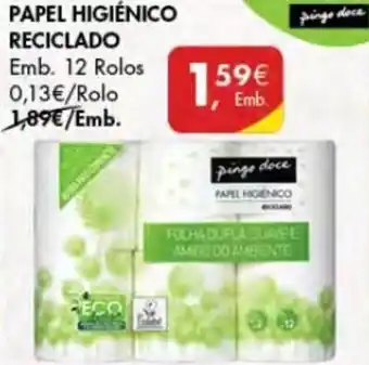 Pingo Doce Papel Higiénico Reciclado 12 rolos promoção