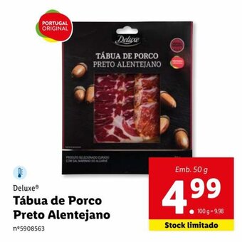 Lidl Deluxe Tábua de Porco Preto Alentejano 50g promoção