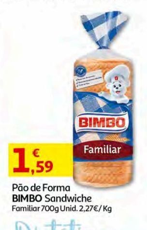 Auchan Pão de forma bimbo:sandwiche familiar 700 g promoção