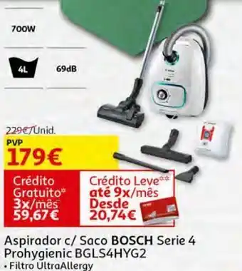 Auchan Aspirador c/saco bosch:serie 4 prohygienic bgls4hyg2 promoção