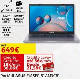 Auchan Portátil asus f415ep-51am3cb1 promoção