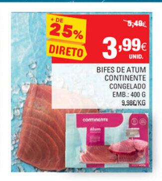 Continente Bifes de Atum Continente 400g promoção