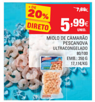 Continente Miolo de Camarão Pescanova 80/100 350g promoção