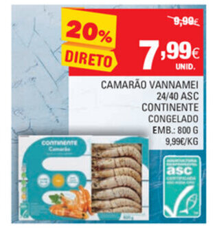 Camarão Vannamei 24/40 ASC Continente 800g