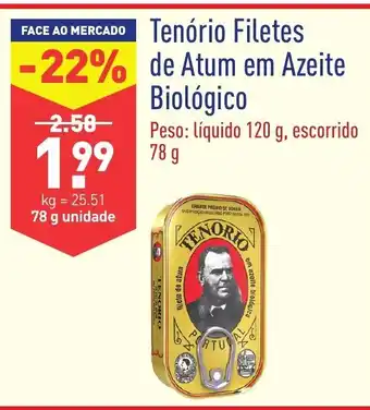 ALDI Tenório Filetes de Atum em Azeite Biológico 78g promoção