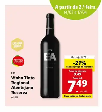 Lidl EA Vinho Tinto Regional Alentejano Reserva promoção