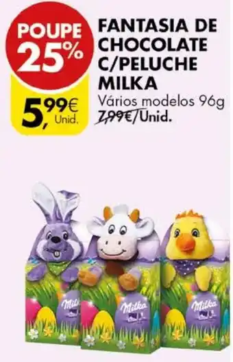 Pingo Doce Fantasia de Chocolate c/Peluche Milka 96g promoção