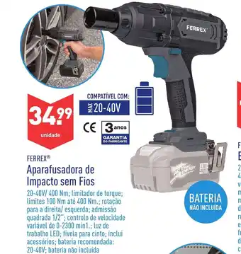 ALDI Ferrex Aparafusadora de Impacto sem Fios 20-40V promoção