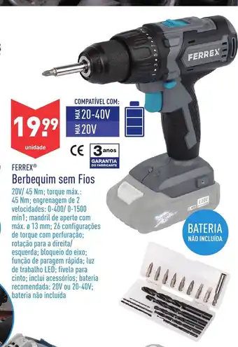 ALDI Ferrex Berbequim sem Fios 20V/40Nm promoção