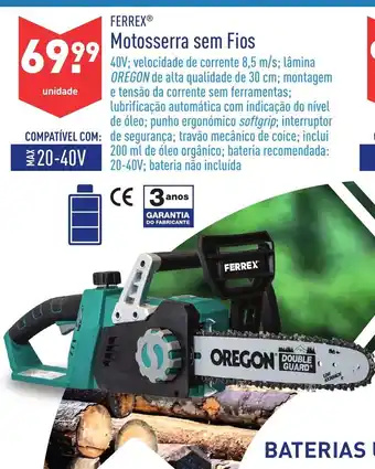 ALDI Ferrex Motosserra sem Fios 20-40V promoção