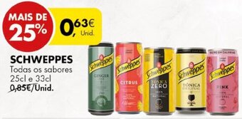 Pingo Doce Schweppes 25cl e 33cl promoção