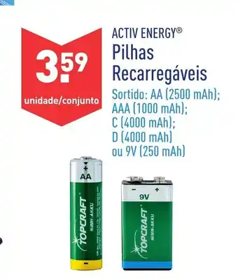 ALDI Activ Energy Pilhas Recarregáveis AA 2500mAh promoção