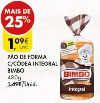 Pingo Doce Pão de Forma c/Côdea Integral Bimbo 480g promoção