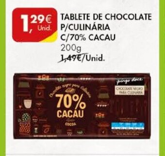 Pingo Doce Tablete de Chocolate P/Culinaria C/70% Cacau 200g promoção