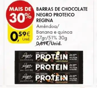 Pingo Doce Barras de Chocolate Negro Proteico Regina Amendoa / Banana e Quinoa 27gr / 51% 30g promoção