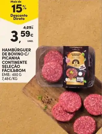 Continente Hambúrguer de Bovino c/Picanha Continente Seleção Fácil & Bom 480g promoção