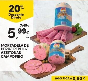 Continente Mortadela de Peru/Peru c/Azeitonas Campofrio promoção