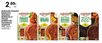 Continente Burguer Tomate Basílico/Indiano/Beringela/Vegan Barbecue/Espargos Sojasun 200g promoção