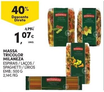 Continente Massa Tricolor Milaneza 500g promoção