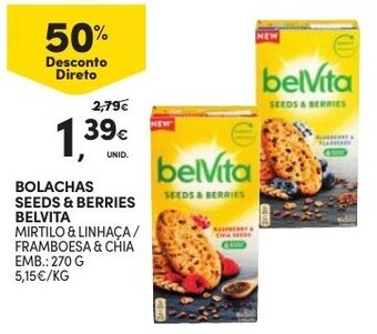 Continente Bolachas Seeds & Berries Belvita 270g promoção