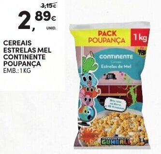 Continente Cereais Estrelas Mel Continente Poupança 1kg promoção