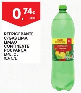 Continente Refrigerante c/Gás Lima Limão Continente Poupança 2L promoção
