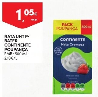 Continente Nata UHT p/Bater Continente Poupança 500ml promoção