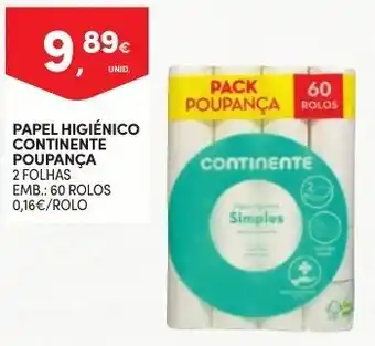 Continente Papel Higiénico Continente Poupança 60 rolos promoção