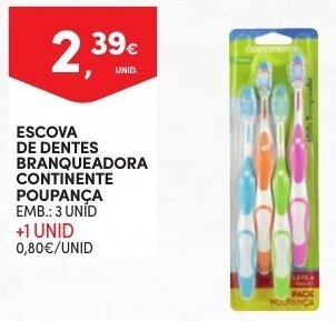 Continente Escova de Dentes Branqueadora Continente Poupança 3 unid promoção