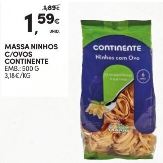 Continente Massa Ninhos c/Ovos Continente 500g promoção