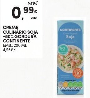 Continente Creme Culinario Soja -50% Gordura Continente 200ml promoção