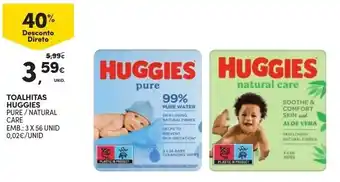 Continente Toalhitas Pure / Natural Care Huggies 3 x 56 unid promoção