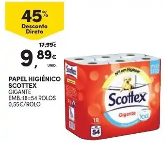 Continente Papel Higiénico Gigante XXL Scottex 18=54 Rolos promoção