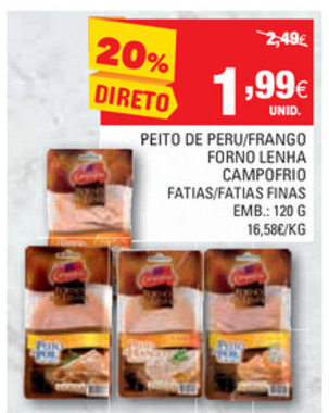 Continente Peito de Peru/Frango Forno Lenha Campofrio Fatias/Fatias Finas 120g promoção