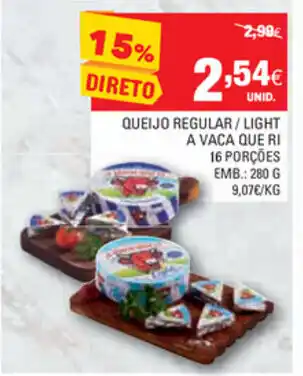 Continente Queijo Regular/Light a Vaca Que Ri 16 Porções 280g promoção